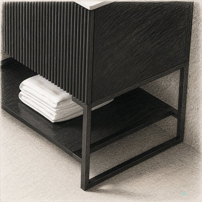 48" Freestanding Sintered Stone Counter Top and Cabinet with 3 Doors and Open Shelf, NO Basin, NO Faucet and Sink Cover
