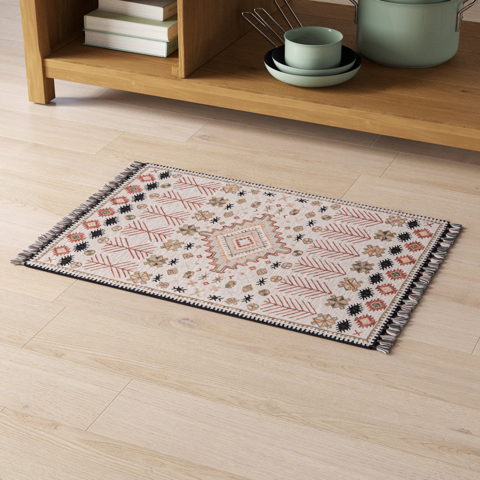 Anine Pink Beige Hand-Woven Wool Rug, Rectangle 2' x 3'