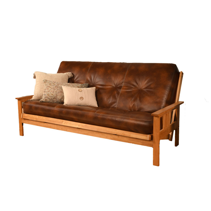 Stratford Full / Double Upholstered Futon And Mattress, Oregon Trail Saddle, Butternut