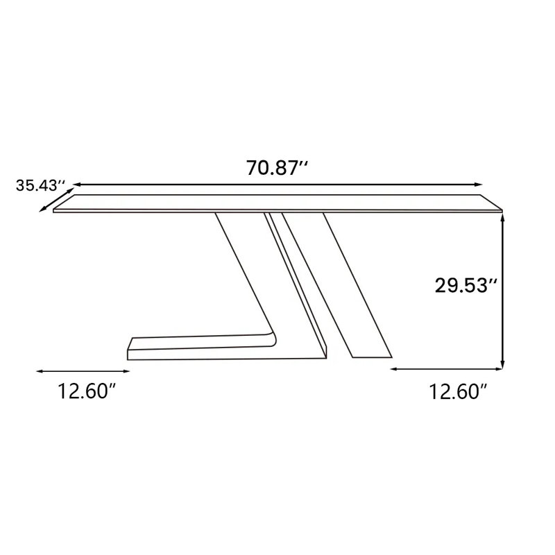  Table de salle à manger Stapp, H 29,53 po x L 70,87 po x l 35,43 po, Noir, Blanc lustré