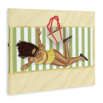 Woman on Beach Blanket Canvas Wall Art by Saba Rauf