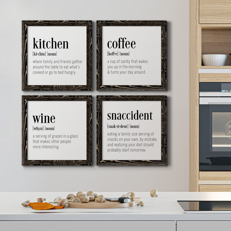 Kitchen Kitchen - ensemble de 4 peintures sur toile encadrées, H 40 po x l 40 po x P 1,5 po, Toile avec cadre noir