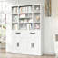 Bibliothèque de 71 po de hauteur avec portes, tiroirs et tablettes ouvertes réglables, armoire de rangement en métal pour bureau personnel, salon, bibliothèque industrielle, blanc