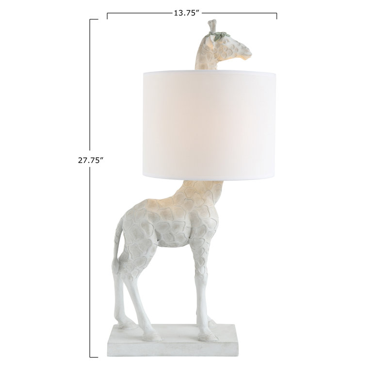 Lia Resin Giraffe Table Lamp with Linen Shade, White
