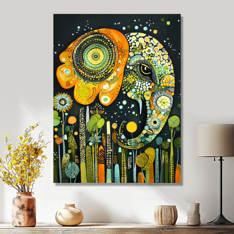 Boho Elephant Collage Portrait I - Animals Metal Wall Decor, Elephant Metal Print, 20" H x 12" W