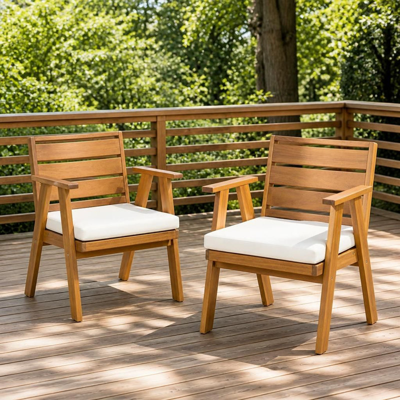 Ensemble de 2 chaises de salle à manger d'extérieur en bois massif durable avec coussins moelleux