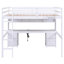 Lit mezzanine double avec bureau, armoires, tiroirs et plateau de chevet, station de charge, blanc
