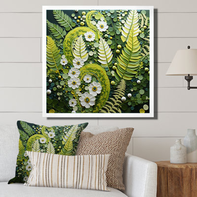 Light Green Ferns Plant Whimsical Spirals I - Ferns Wall Art