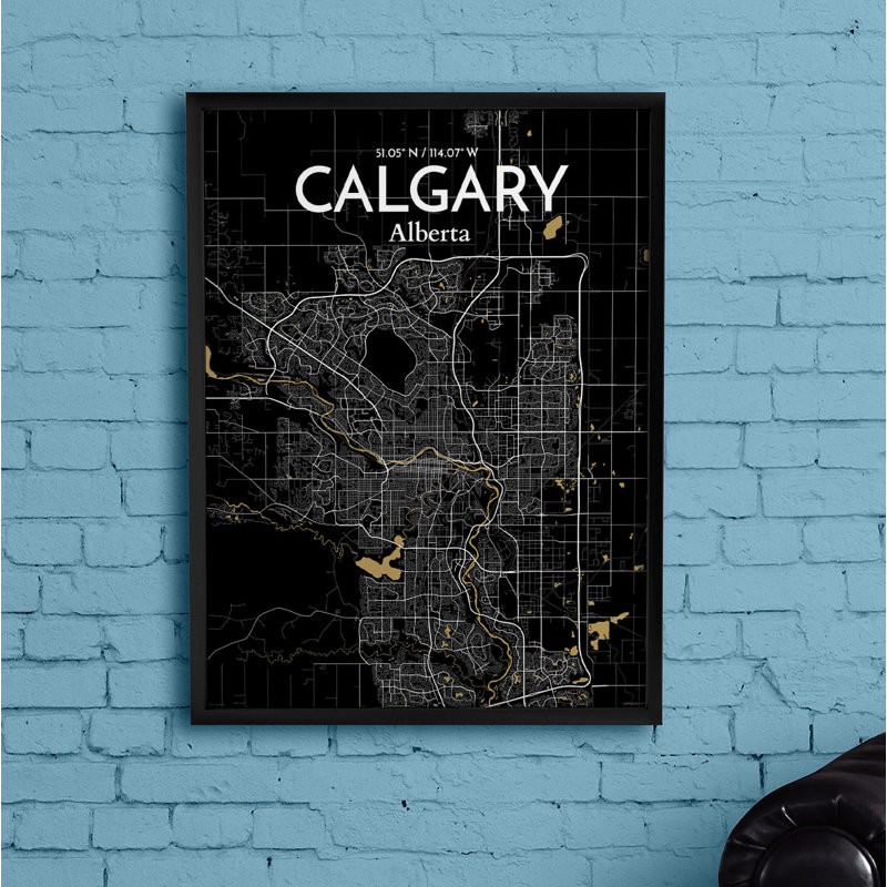 Calgary City Map - Unframed Graphic Art Print on Paper, 85cm H x 45.7cm W x 0.1cm D, Gold/White