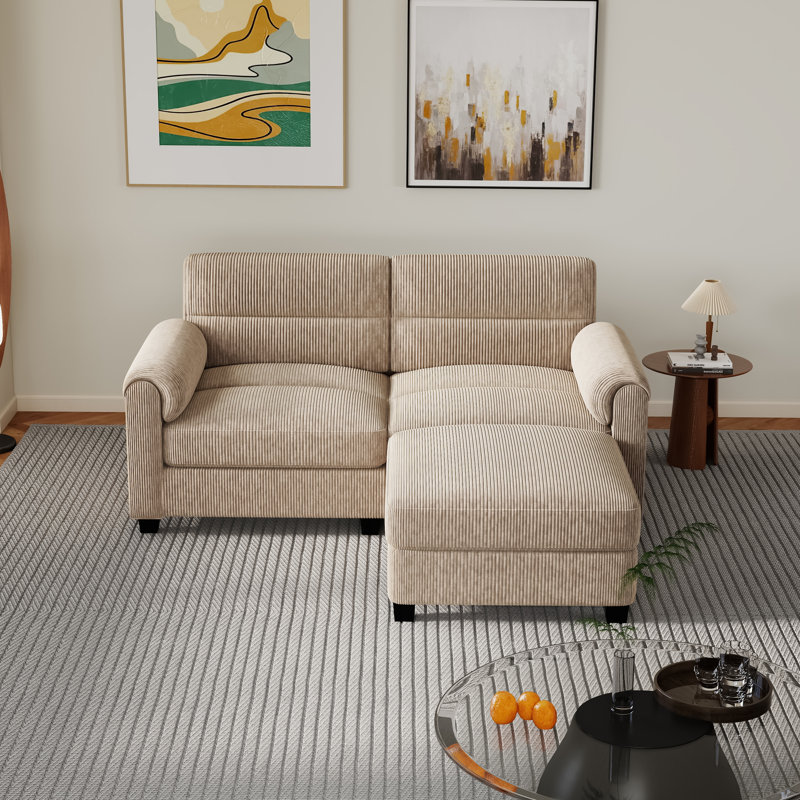 61.8'' Corduroy Upholstered Modular Loveseat Sofa With Ottomans & Adjustable Pillowtop Arm, Brown