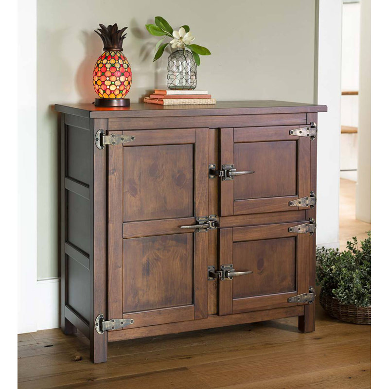 Portland Vintage Ice Box Wood Console Table with Replica Hardware - Walnut Finish