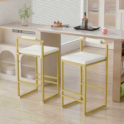 Upholstered Velvet Bar Stools Set Of 2 Modern Kitchen Counter Height Barstools Indoor Dining Chairs
