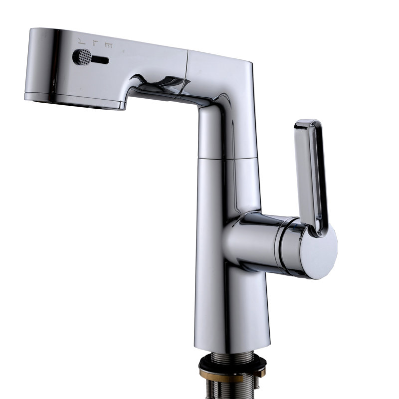 Bathroom Sink Faucets with Pull Down Sprayer Single Handle, Solid Brass Modern Adjustable Height Multi-functional Single Hole Faucet