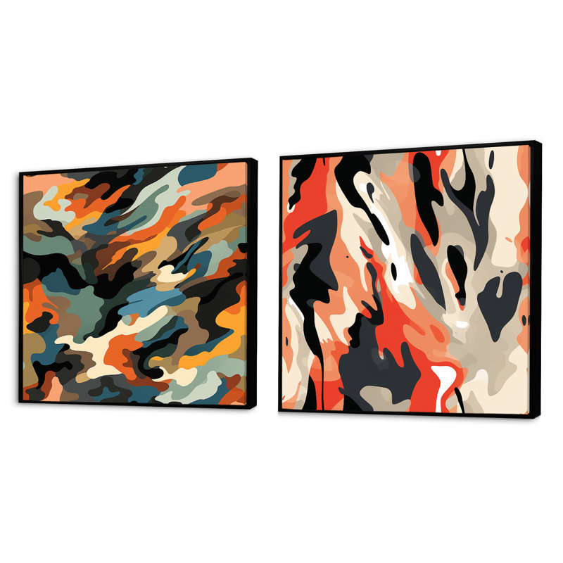 Cortlen - Ensemble de 2 collages carrés abstraits, Cadre flottant noir, H 16 po x l 33 po