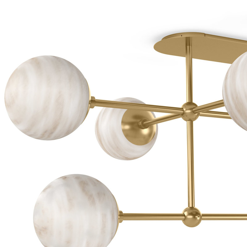 Armstrong Small Linear Chandelier-Black Gunmetal, Burnished Brass, Marbled Matte Glass