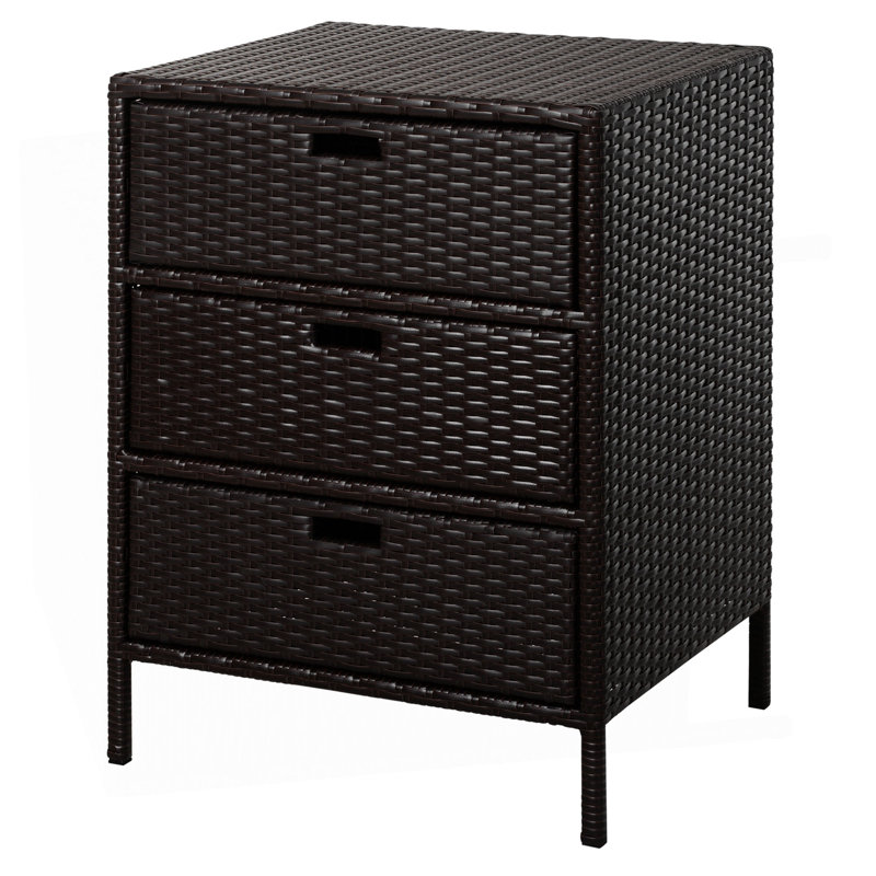 Outdoor Storage Towel Cabinet, PE Rattan Pool Storage Organizer, Freestanding Outdoor Storage Towel Rack For Pool With 3 Drawers And Weather Safe Material, Brown