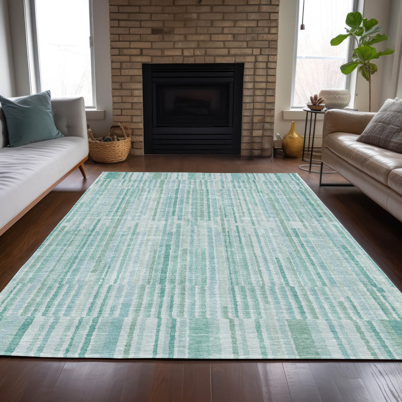 Tapis turquoise intérieur / extérieur lavable à la machine, Rectangle 5 pi x 7 pi 6 po