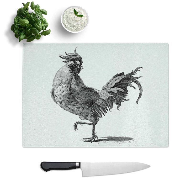Tempered Glass a Cock Chopping Board, 39 cm W x 28.5 cm L