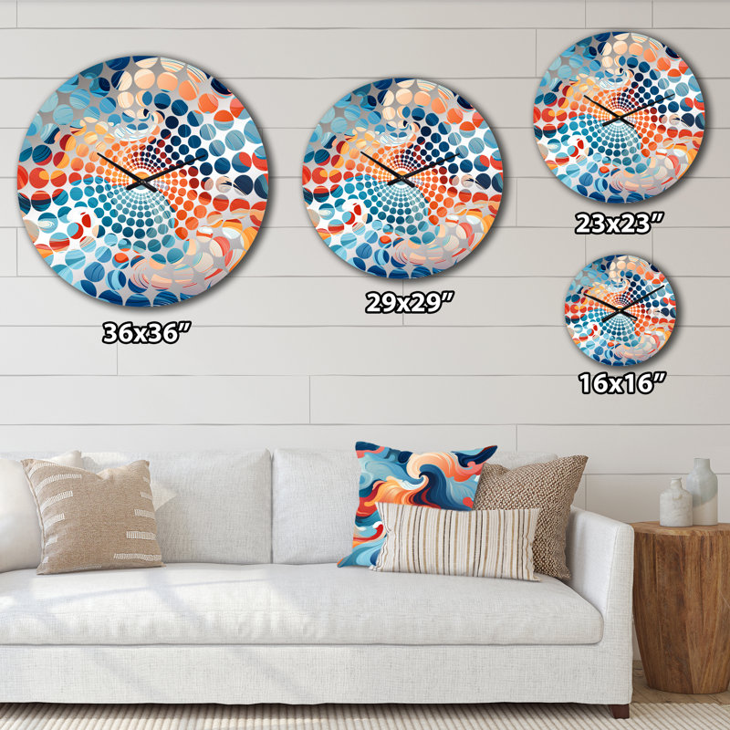 Horloge murale abstraite bleue et orange, Petit