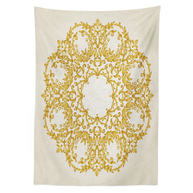 Ambesonne Victorian Tablecloth, Traditional Floral Round Circle With Baroque Elements Turkish Ottoman Style Art, Rectangular Table Cover For Dining Room Kitchen Decor, 52" X 70", Cream Yellow