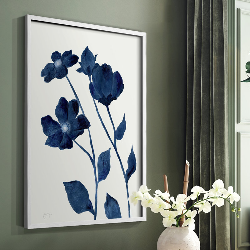 Indigo Bloom I, reproduction encadrée - bois massif, Blanc, H 10 po x l 8 po