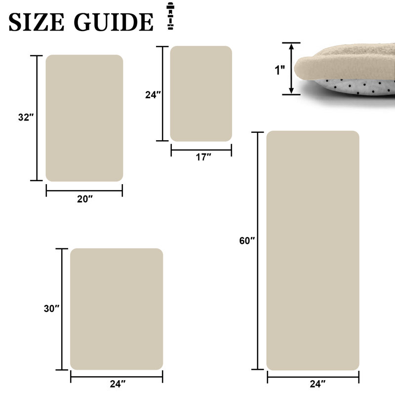 Thick Memory Foam Bath Rugs, Soft Absorbent Velvet Bathroom Mats With Non-Slip Dots Underside, Beige, Single - 36" L x 24" W
