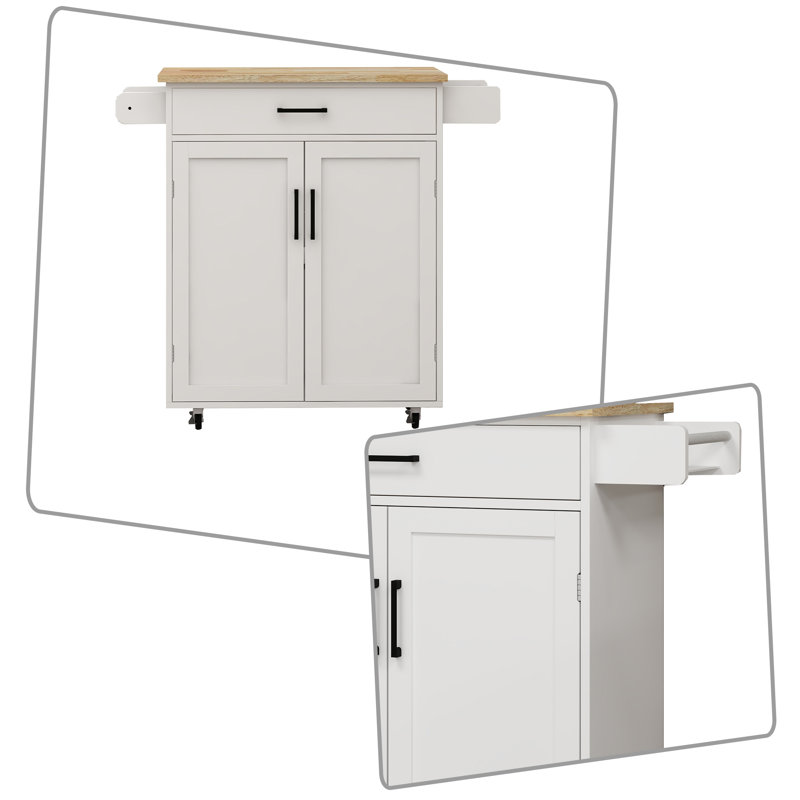 Chariot de rangement de cuisine moderne blanc avec tablettes réglables, porte-serviettes et roulettes