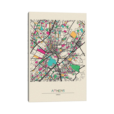 Carte d'Athènes, Grèce par Ayse Deniz Akerman, impression sur toile tendue