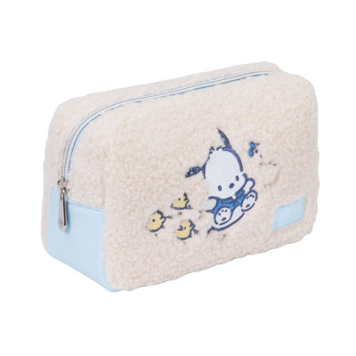 Impressions Vanity Pochacco Sherpa Travel Makeup Pouch With Outer Slip Pocket And Silver Hardware