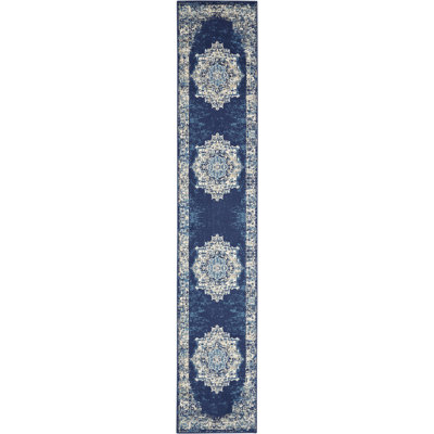Burnie Oriental Blue/White Area Rug