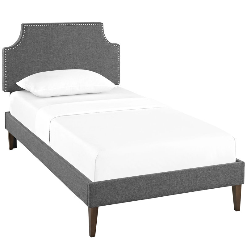 Laura Fabric Platform Bed with Squared Tapered Legs, Gray Performance Velvet, Twin