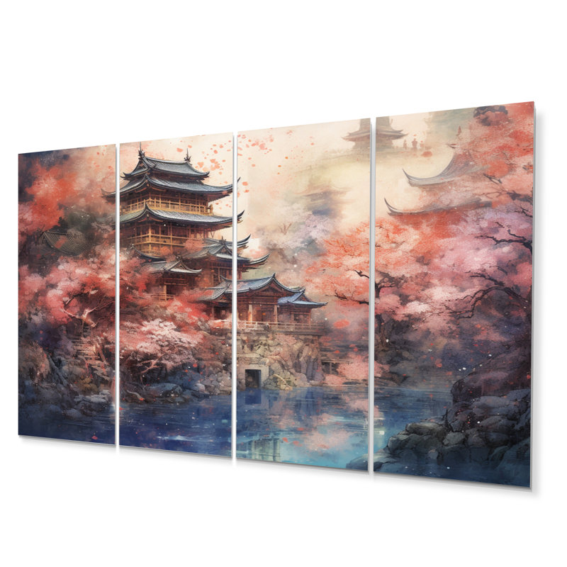 Paysage japonais du soleil levant V - Japon, ensemble de reproductions d'art mural en métal