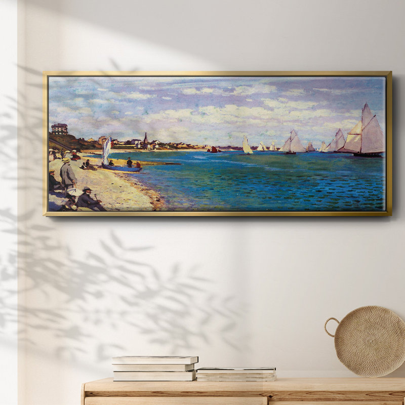 «The Beach at Sainte Adresse» par Monet, toile encadrée, H 24 po x l 60 po