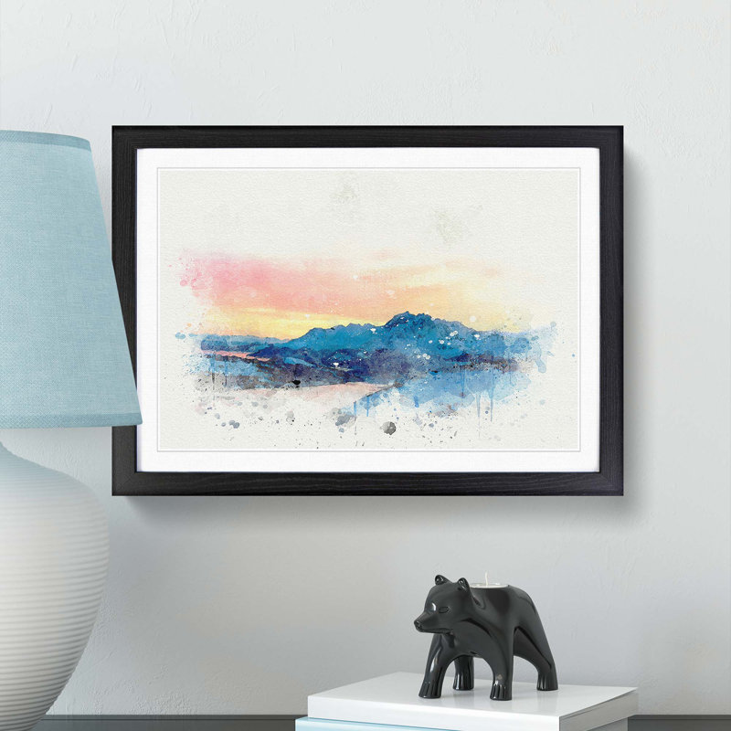 Mountains in Tromso Norway in Abstract - Framed Print, 48cm H x 65cm W x 2cm D, Black Framed