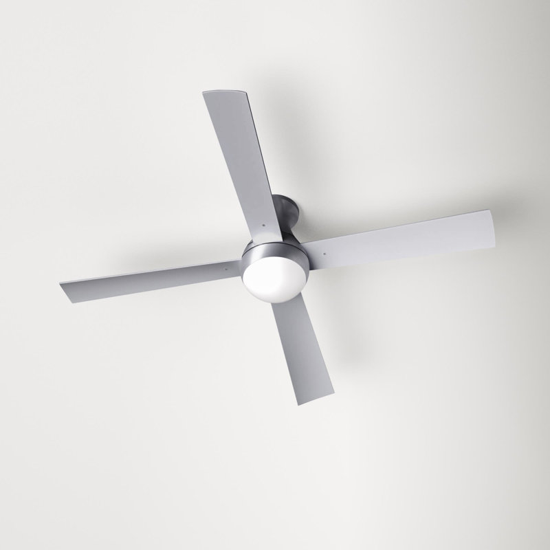 Fogarty 52" 4 - Blade LED Flush Mount Ceiling Fan with Wall Control and Light Kit Included, Brushed Aluminum, Aluminum