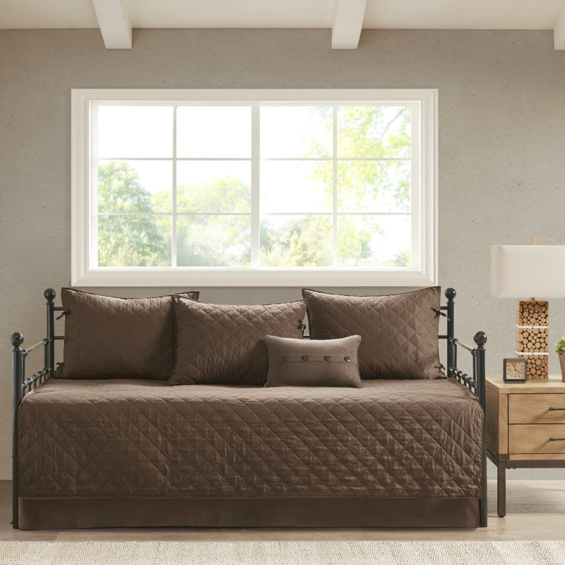 Housse de lit de jour rustique - simili suède doux, ajustement pour matelas simple, diamant brun, chambre à coucher