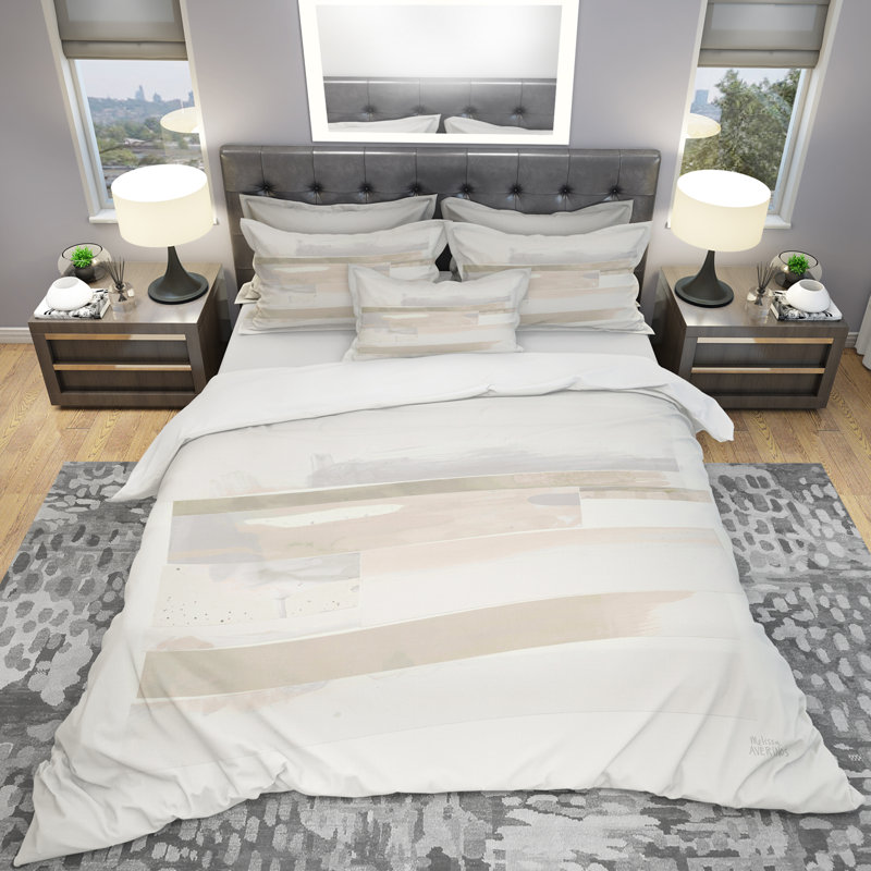 Geometric Neutral Form IV - Shabby Elegance Duvet Cover Set - Microfiber Polyester, Full/Queen Duvet Cover + 2 Shams