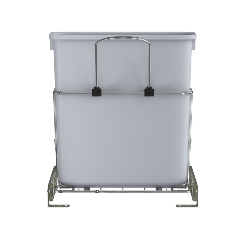 Gray 20 Quart Pull-Out Plastic Kitchen Waste Container with Rear Basket