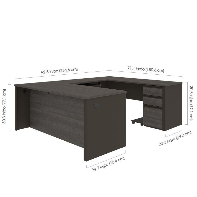 Ornello Modular U-Shaped Computer Desk, Bark Gray/Slate