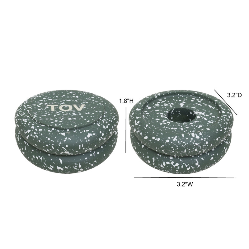 Gabby Stacking Candle Holder In Speckled Green - Set Of 2, Green