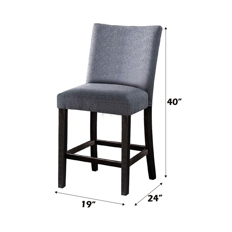 De 2 chaises sans accoudoirs à hauteur de comptoir, dossier haut, siège rembourré en tissu, finition patinée, profondeur de produit de 24 po, profondeur de paquet de 41,5 po, siège 2 et siège en tissu, largeur de 19 po, 13,5 po