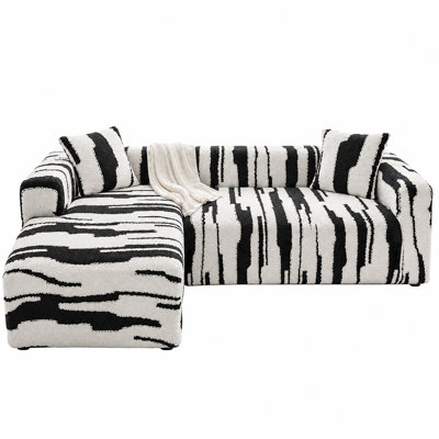 Sectional Couch Covers for L Shaped Sofa 2-Piece, Super Stretch Sofa Slipcover with Elastic Bottom & Foam Anchors, Plush Patterned Furniture Protector for Kids Pets, 2 Pillow Covers Included (3/4 Seat + 3 Seat Chaise)