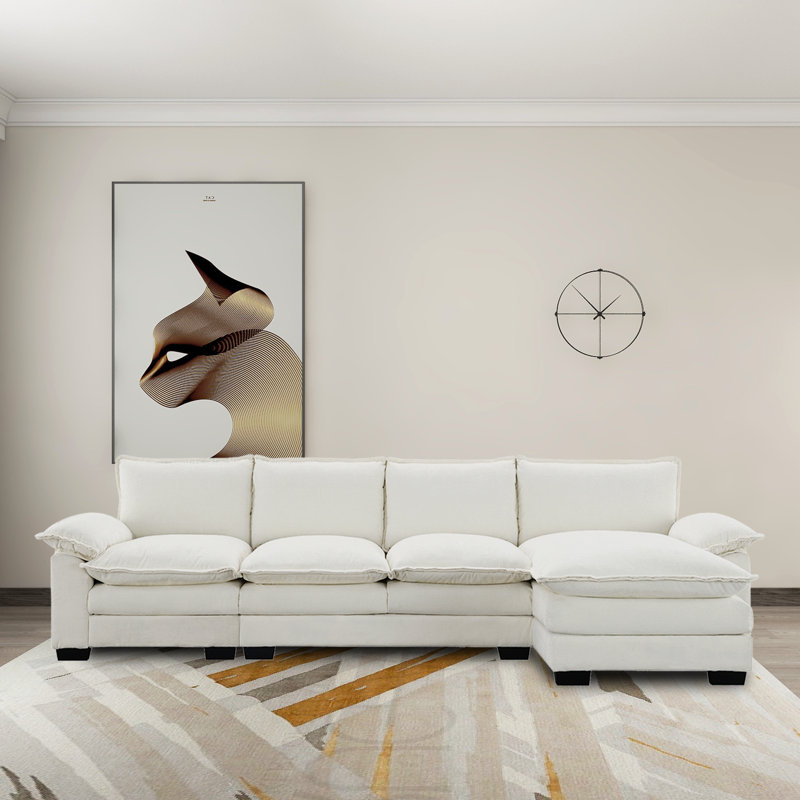  3 - Piece Chenille Upholstered Sectional, Beige Chenille