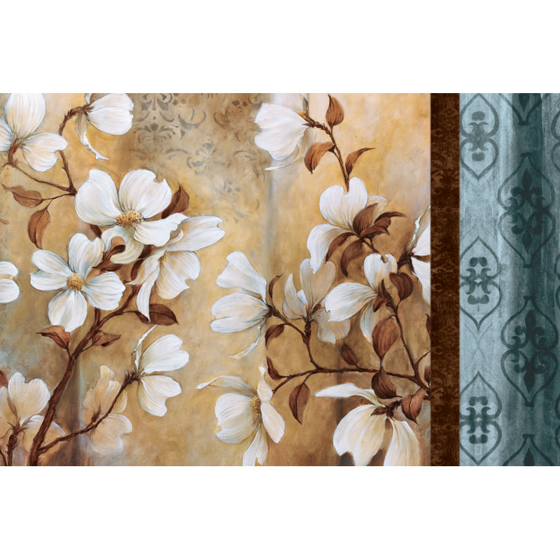 Big Neutral Flowers With Stripe - Wrapped Canvas Print, 30cm H x 46cm W x 3.8cm D