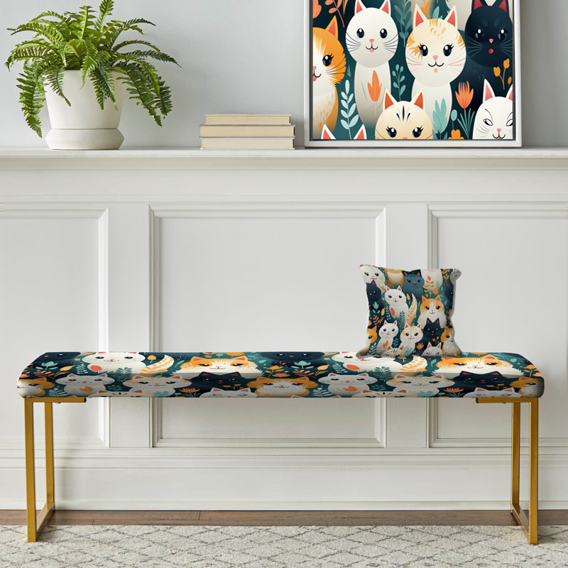 Banc rembourré à imprimé animalier, Kids Cream Cuddly Kittens