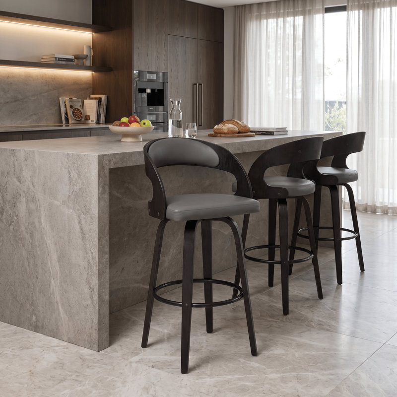 Tabouret de bar pivotant Pensacola, Noir, Gris, Tabouret de comptoir (siège d'une hauteur de 26 p