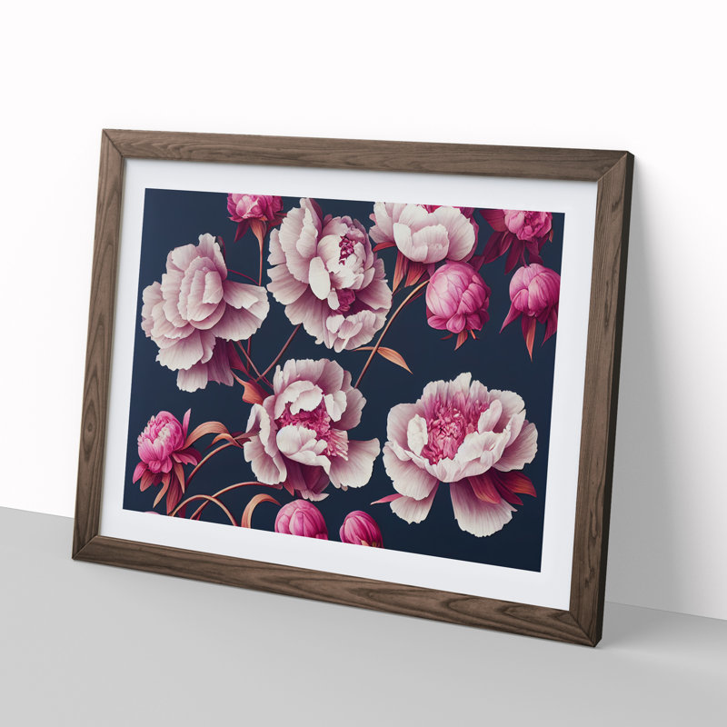 Bewitching Peonies - Single Picture Frame Print, 25cm H x 34cm W x 2cm D, Walnut Framed