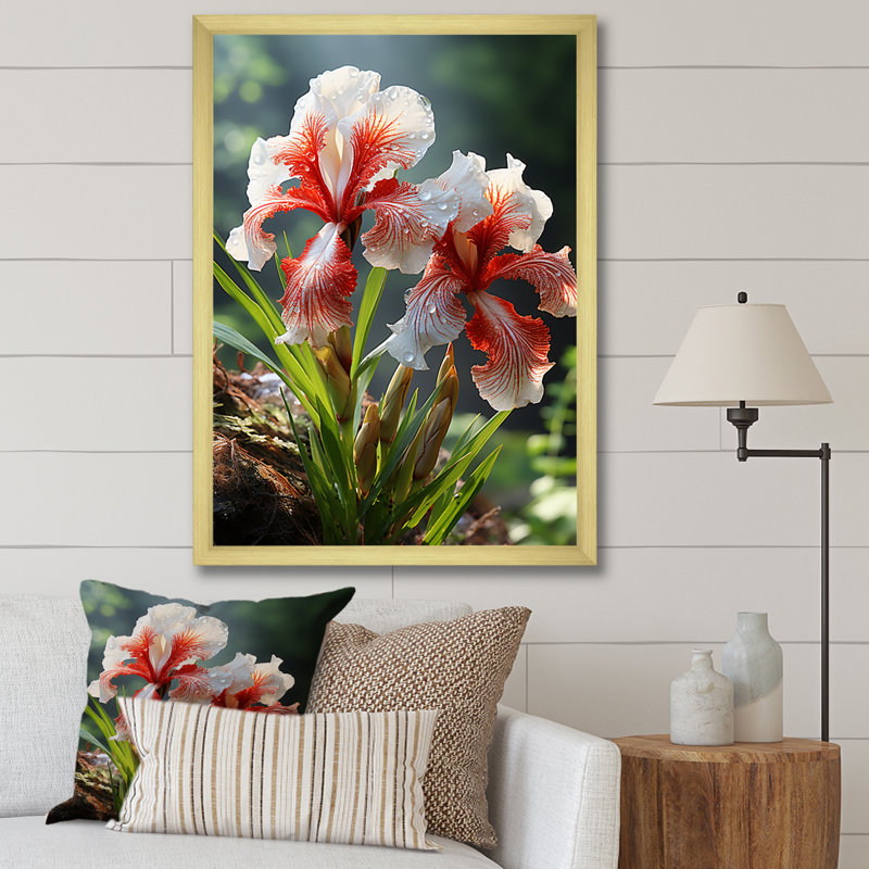 Iris Flower Meadows Grace In Forest - Iris, art mural, H 32 po x l 16 po x P 1 po, Cadre photo doré simple