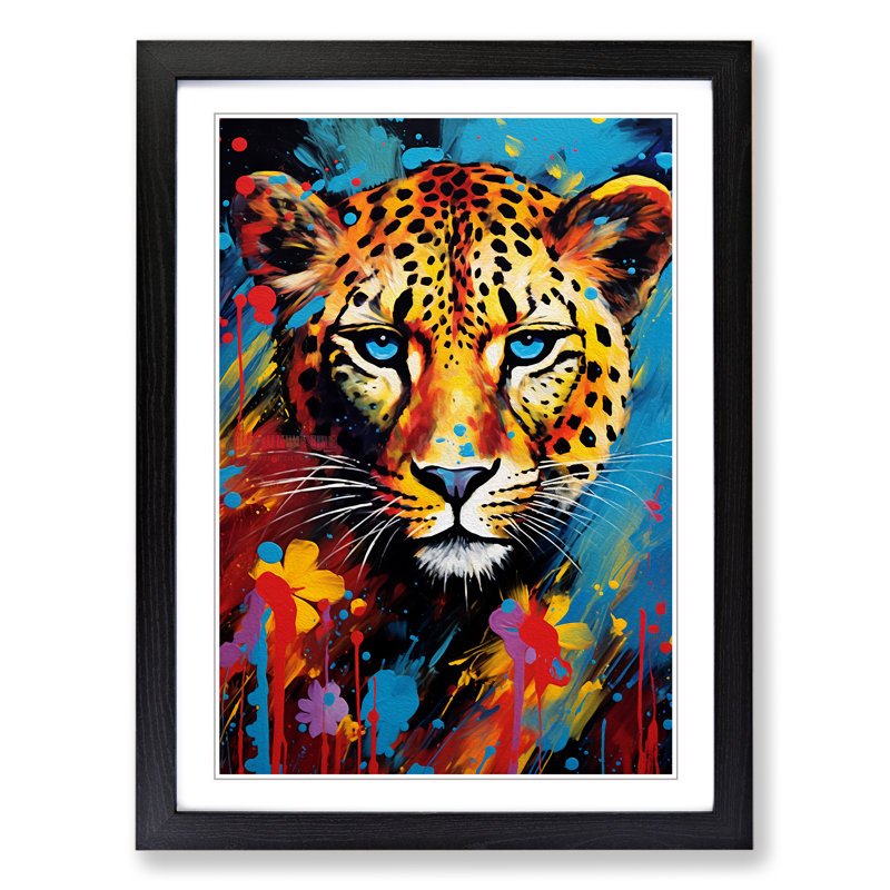 Cheetah Expressionism No.2 - Single Picture Frame Print on Wood, 46cm H x 34cm W x 2cm D, Black Framed