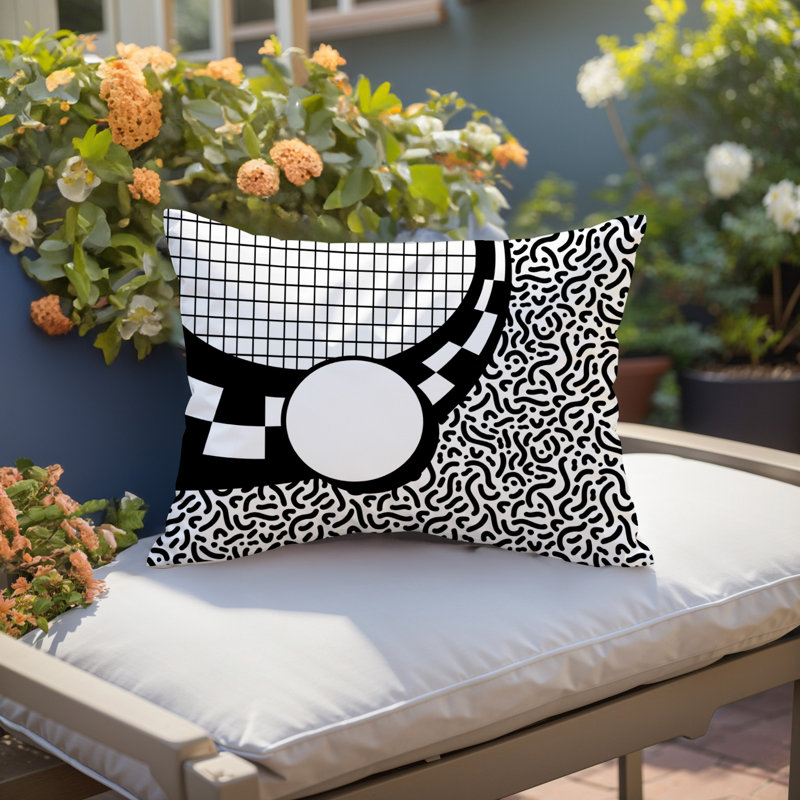 Coussin lombaire intérieur / extérieur Trix Abstract, Rectangle H 18 po x l 25 po, Noir